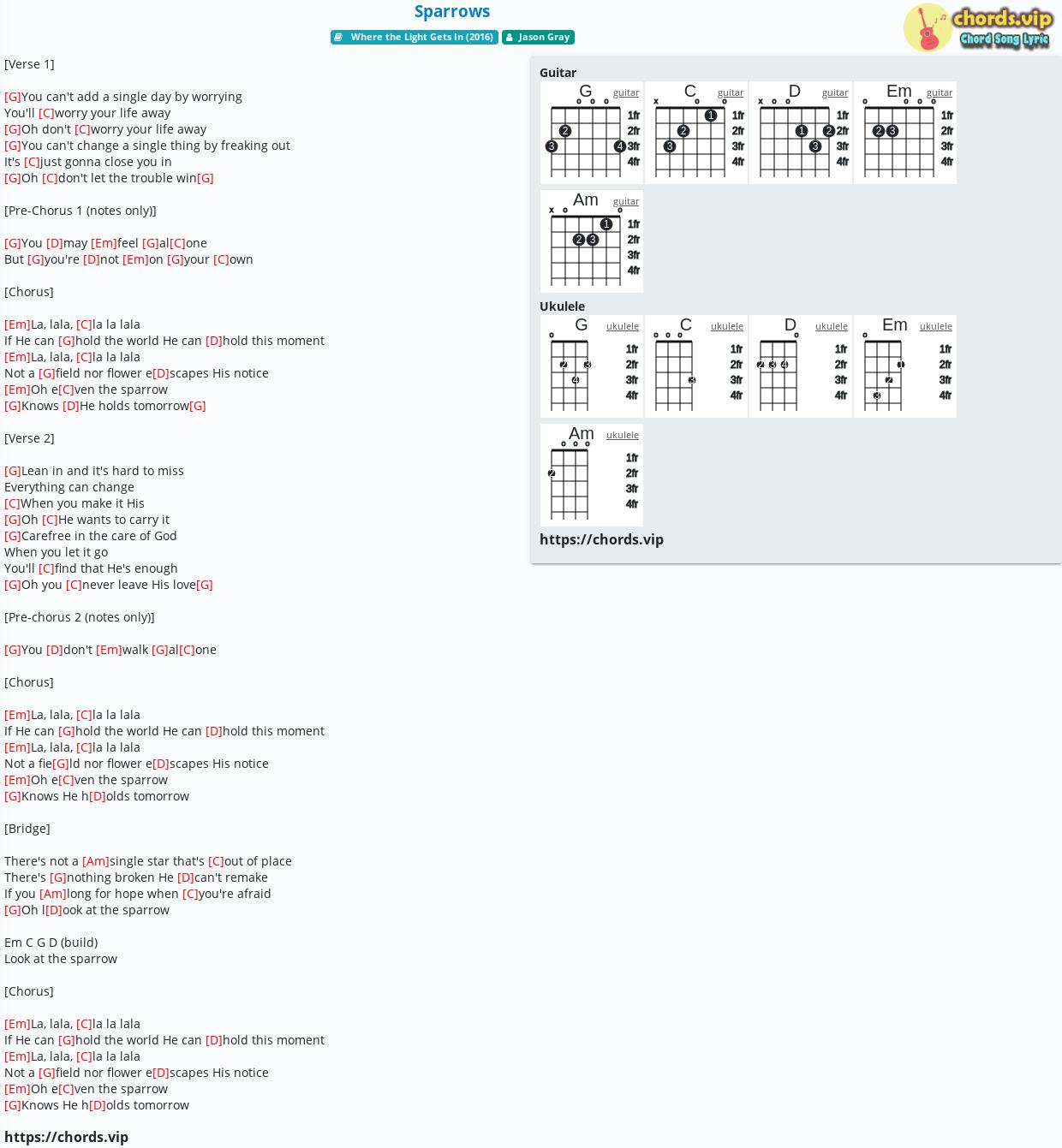 Chord Sparrows Jason Gray Tab Song Lyric Sheet Guitar Ukulele Chords Vip