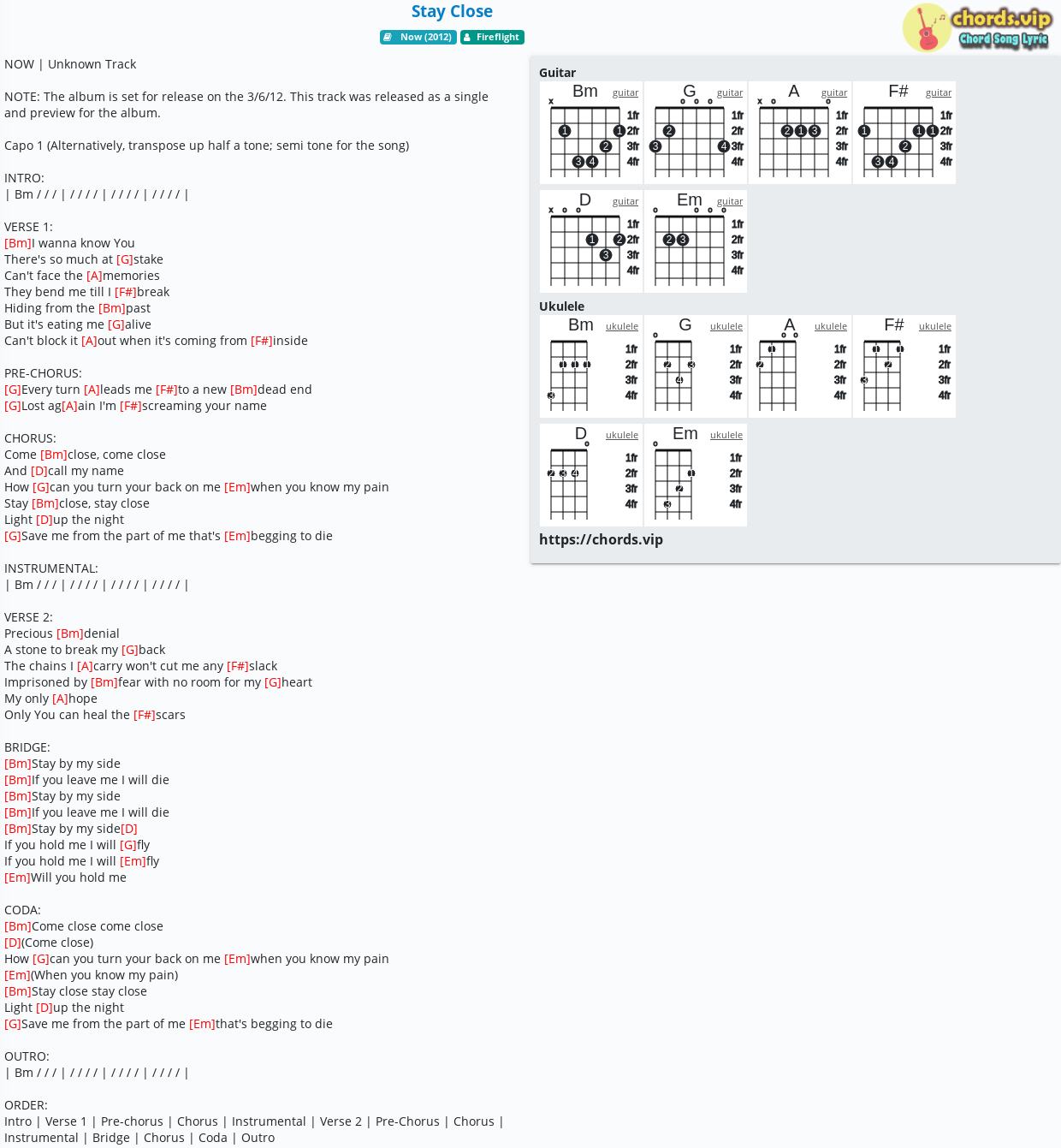 Chord Stay Close Fireflight Tab Song Lyric Sheet Guitar 