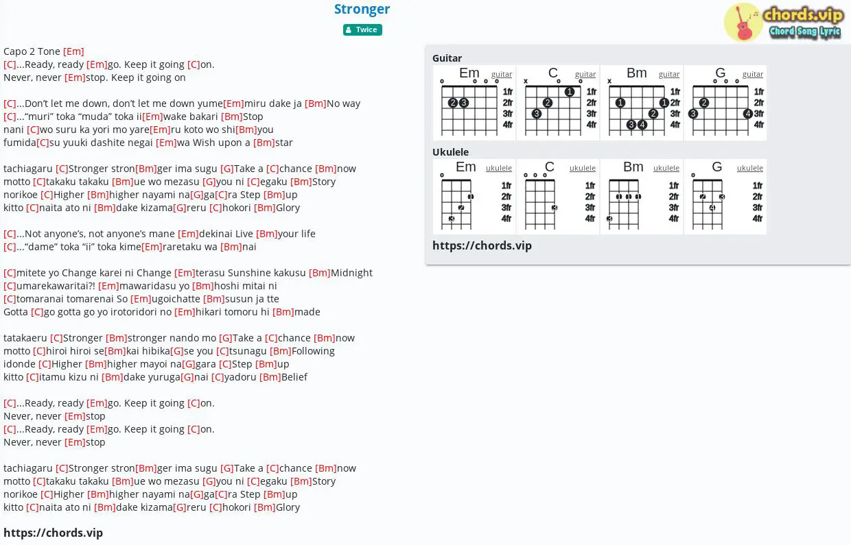 Chord Stronger Twice Tab Song Lyric Sheet Guitar Ukulele Chordsvip 