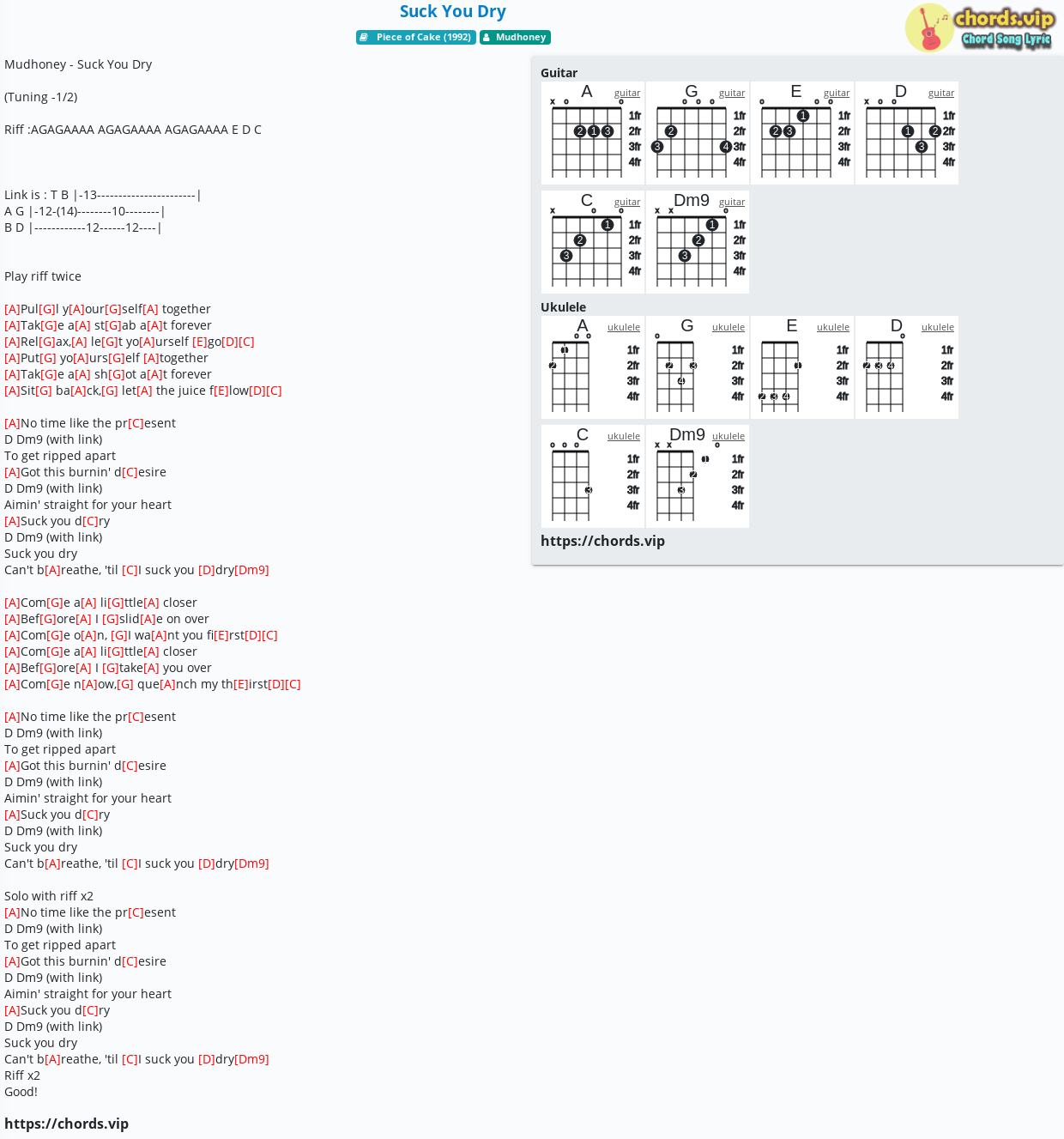 Chord Suck You Dry Mudhoney Tab Song Lyric Sheet Guitar