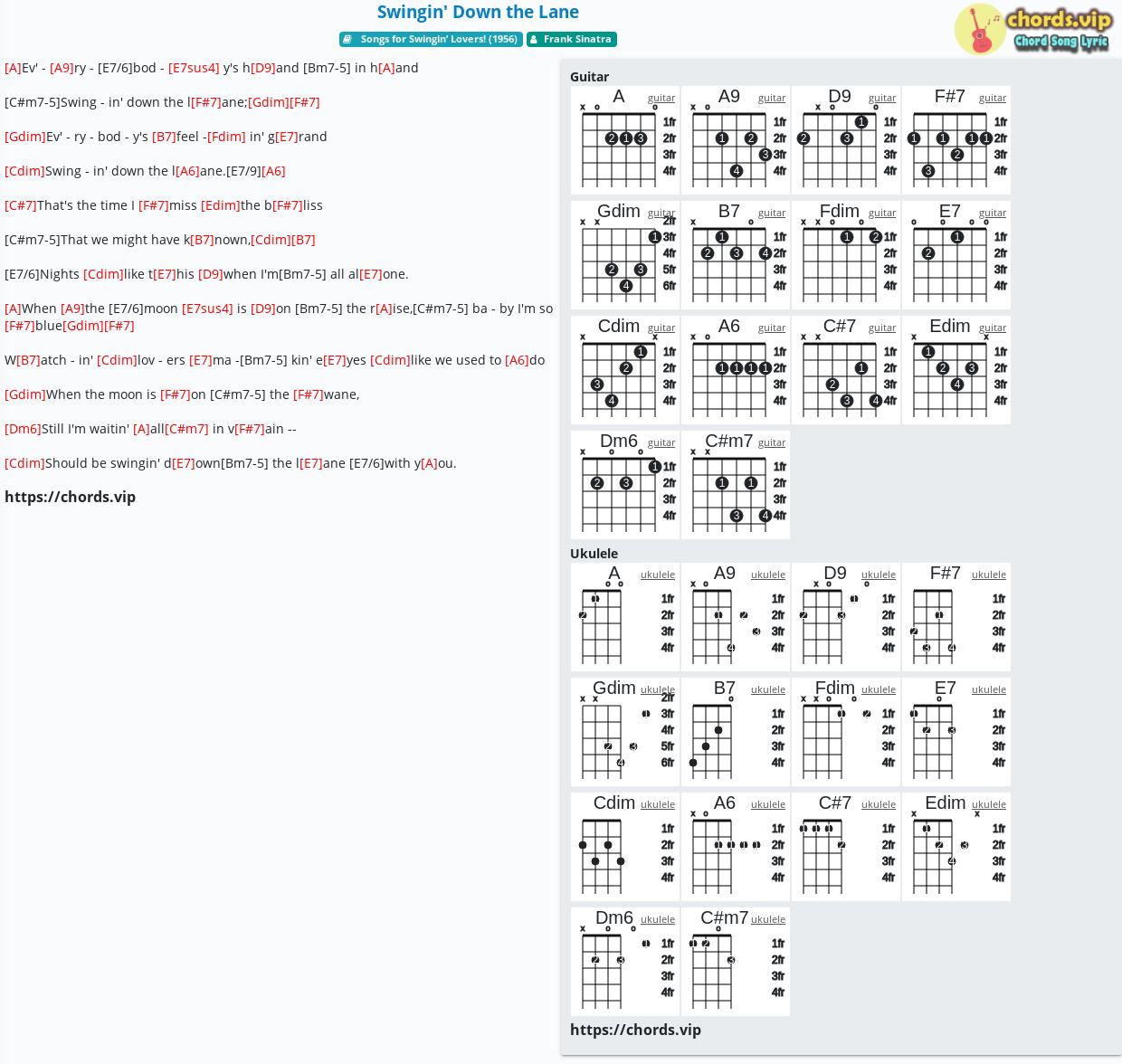 Chord Swingin Down The Lane Frank Sinatra Tab Song Lyric Sheet Guitar Ukulele Chords Vip