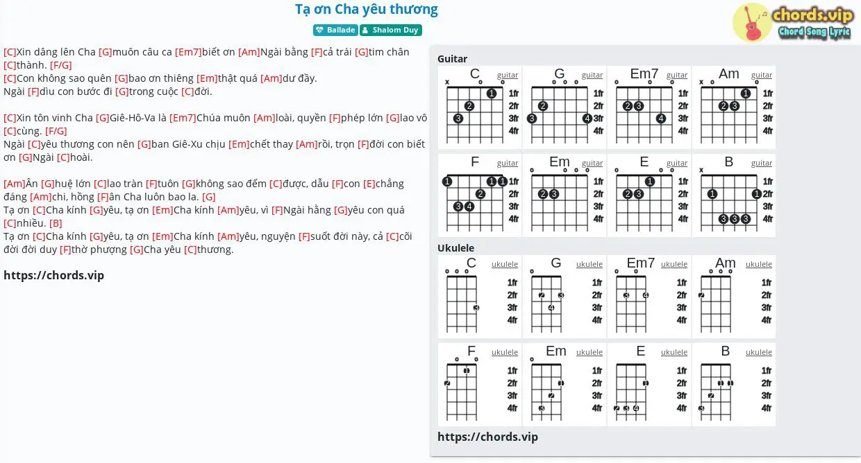 Chord T n Cha y u th ng tab song lyric sheet guitar