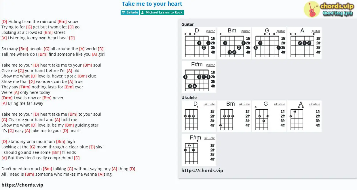 Chord Take Me To Your Heart Michael Learns To Rock Tab Song Lyric Sheet Guitar Ukulele Chords Vip