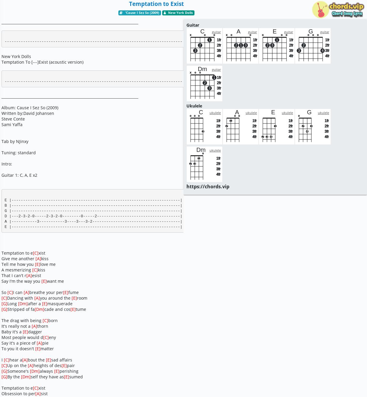 Chord Temptation To Exist New York Dolls Tab Song Lyric Sheet Guitar Ukulele Chords Vip