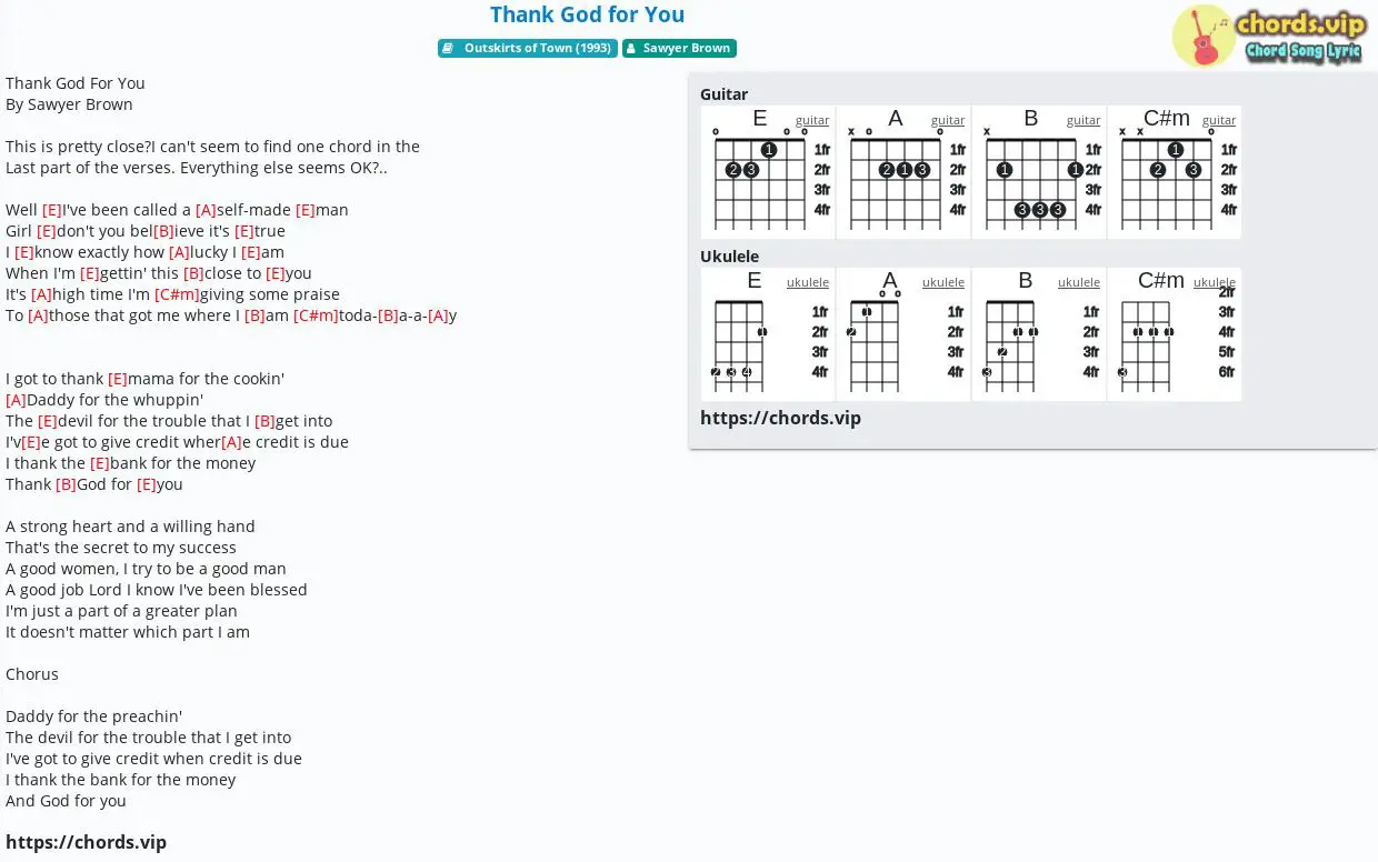 Chord Thank God For You Sawyer Brown Tab Song Lyric Sheet Guitar Ukulele Chords Vip