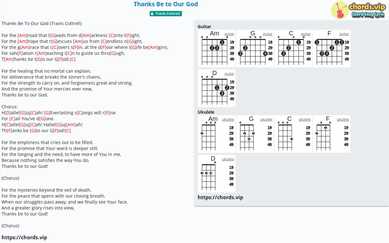 Chord Thanks Be To Our God Travis Cottrell Tab Song Lyric Sheet Guitar Ukulele Chords Vip