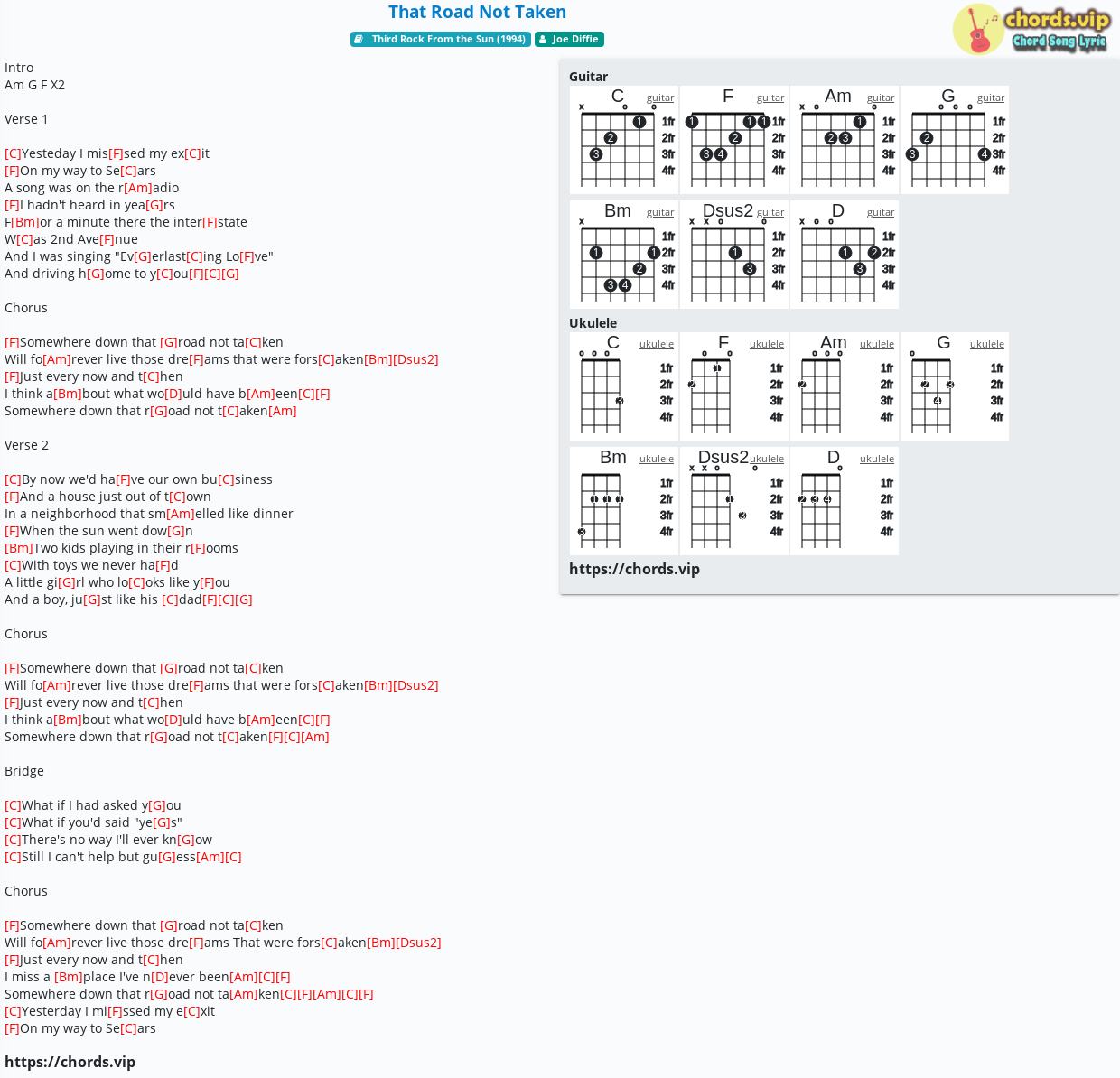 Chord That Road Not Taken Joe Diffie Tab Song Lyric Sheet Guitar Ukulele Chords Vip