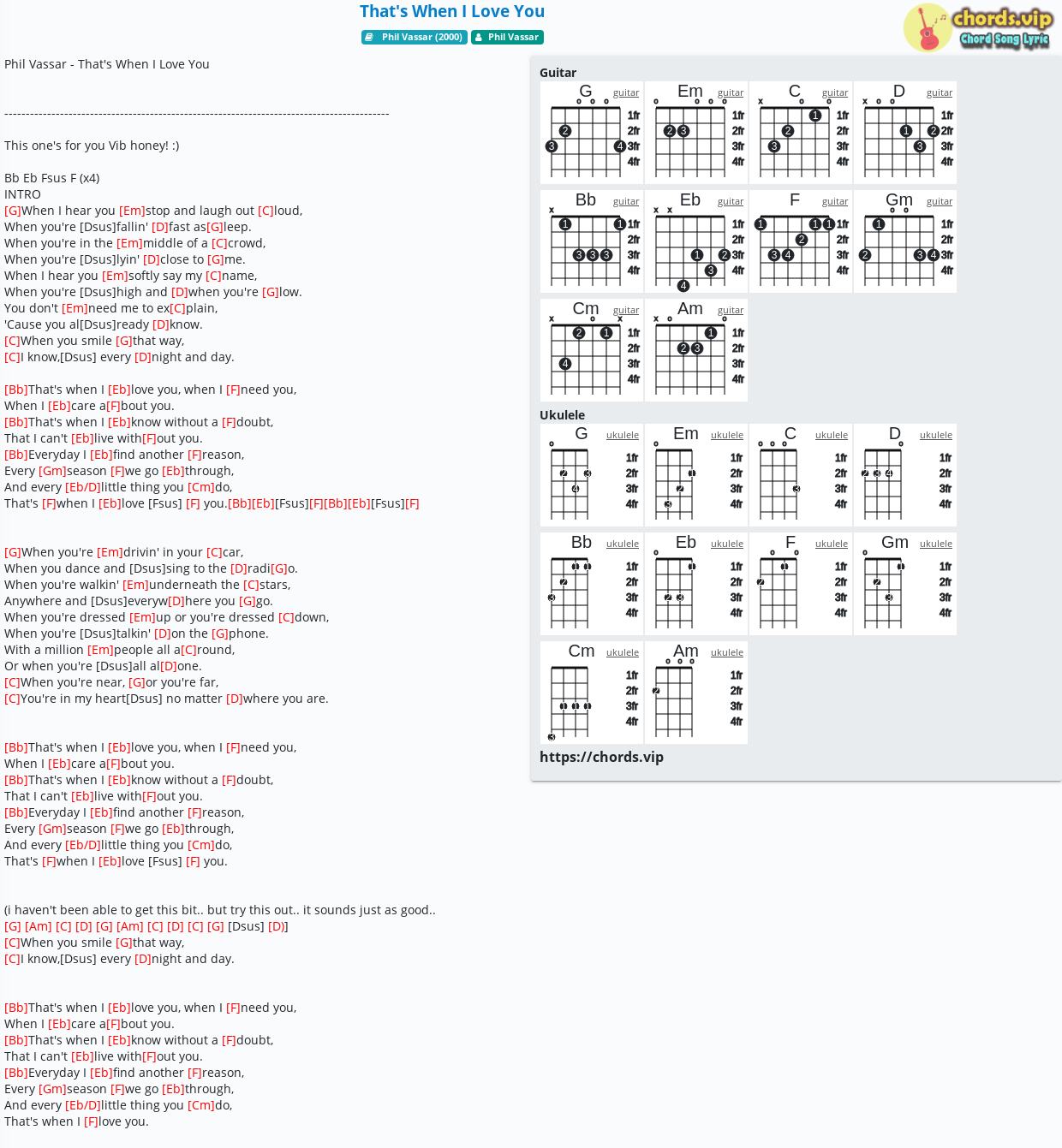 Hợp Am That S When I Love You Phil Vassar Cảm Am Tab Guitar Ukulele Lời Bai Hat Chords Vip