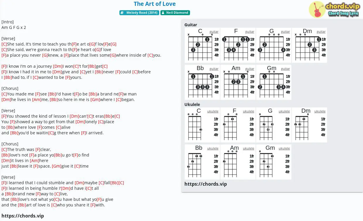 Chord The Art Of Love Neil Diamond Tab Song Lyric Sheet Guitar Ukulele Chords Vip