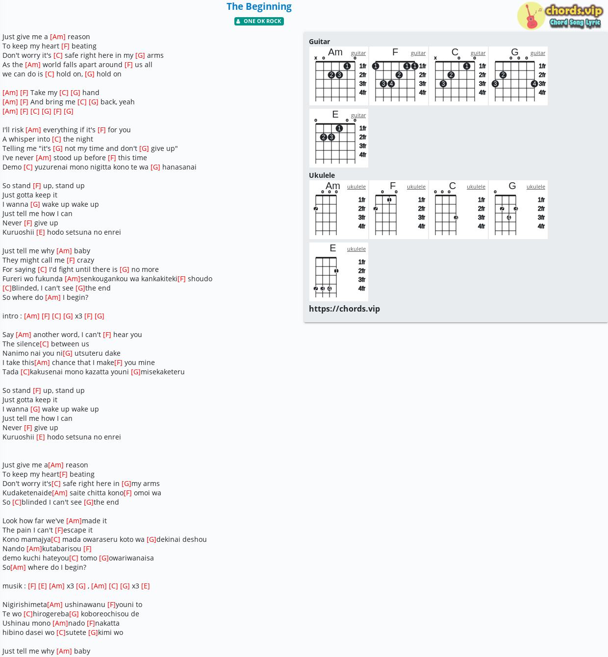 Chord The Beginning One Ok Rock Tab Song Lyric Sheet Guitar Ukulele Chords Vip