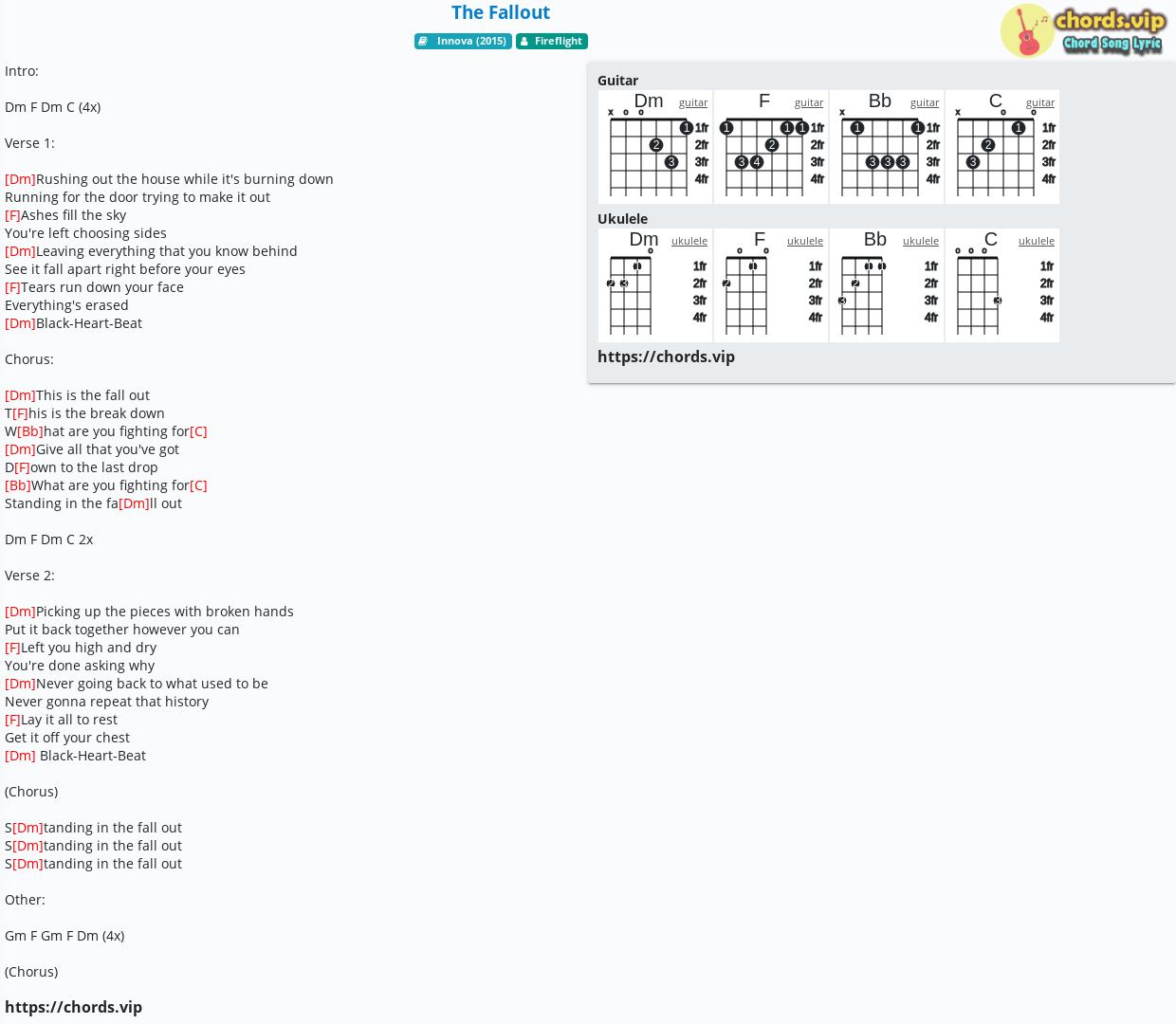 Chord The Fallout Fireflight Tab Song Lyric Sheet Guitar Ukulele Chords Vip