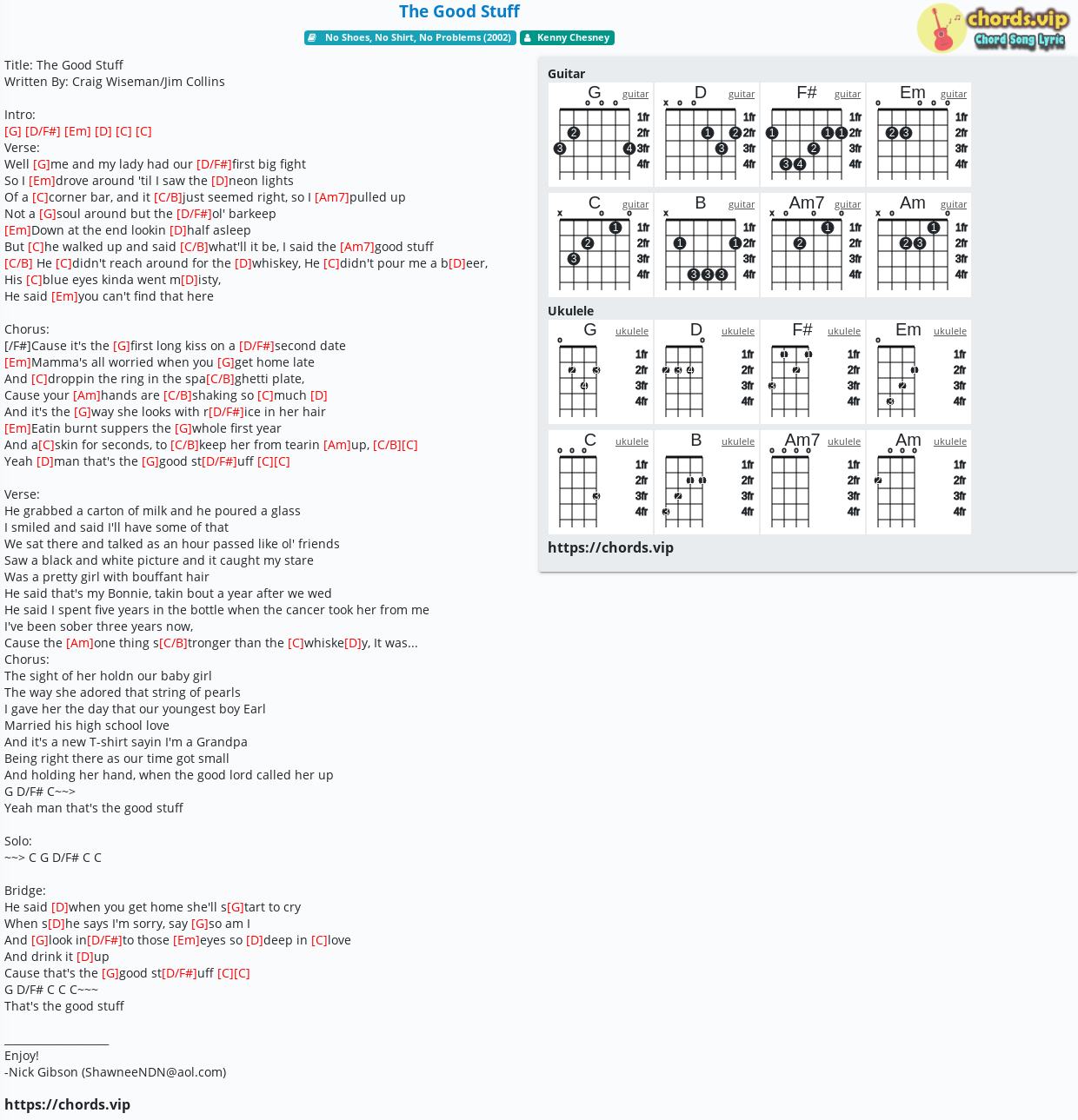 Chord: The Good Stuff - Kenny Chesney - tab, song lyric, sheet, guitar 
