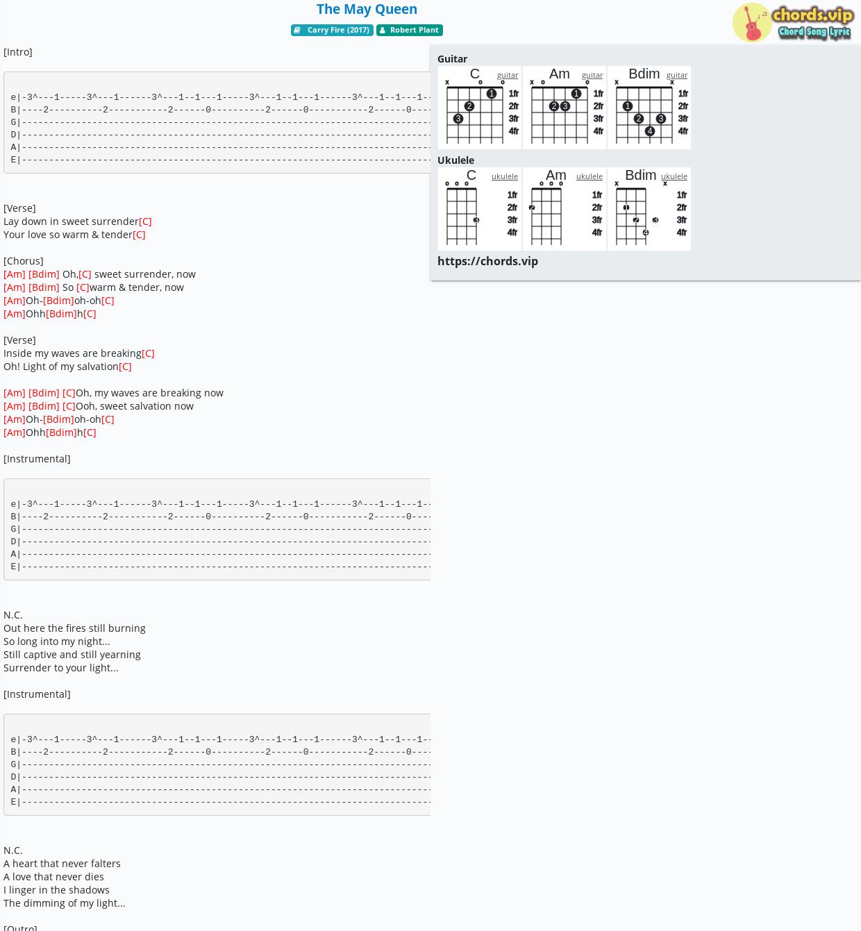 Chord The May Queen Robert Plant tab, song lyric, sheet, guitar