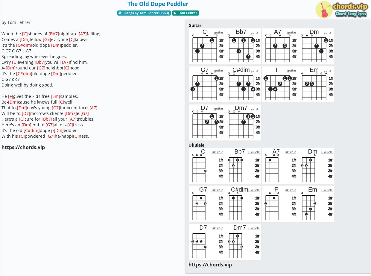 Chord: The Old Dope Peddler - Tom Lehrer - Tab, Song Lyric, Sheet ...