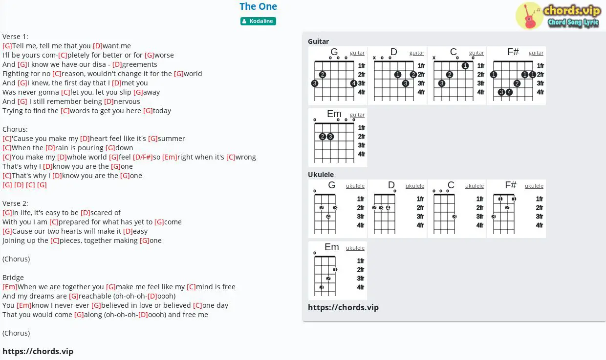 Dingy Juster afdeling Chord: The One - Kodaline - tab, song lyric, sheet, guitar, ukulele | chords .vip