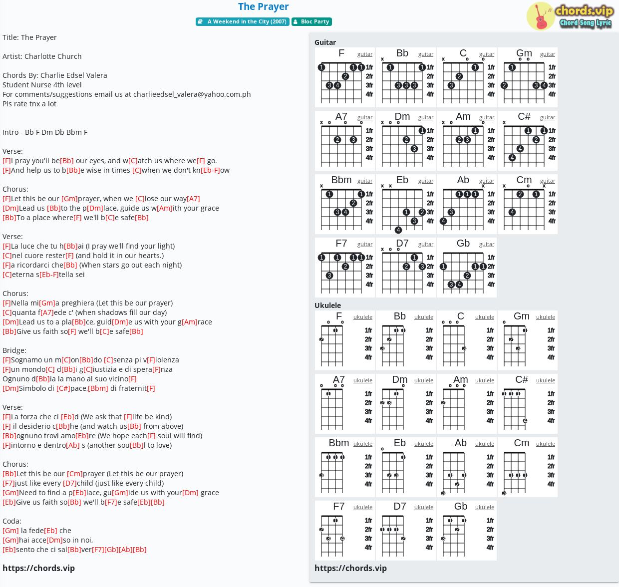 Chord: The Prayer - tab, song lyric, sheet, guitar, ukulele | chords.vip