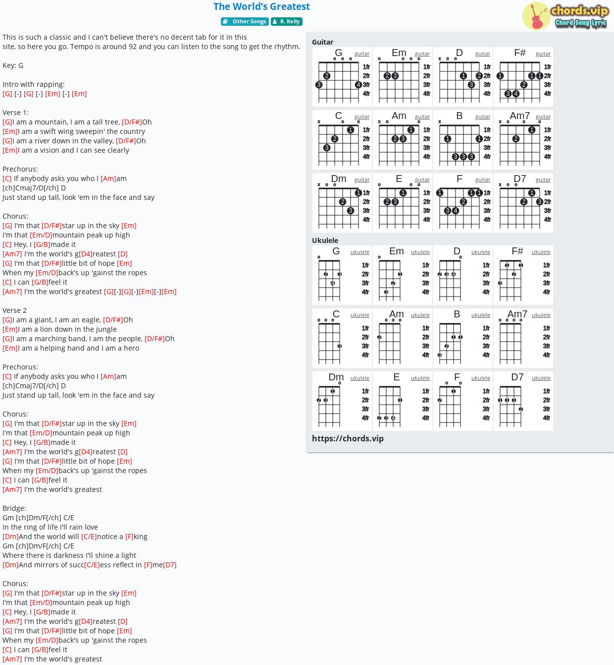 The World's Greatest Sheet Music | R. Kelly | Guitar Chords/Lyrics