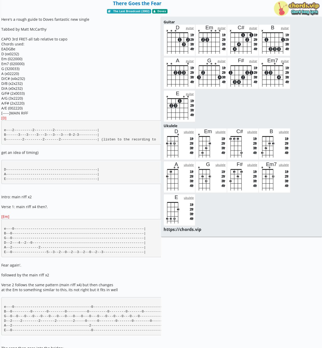 Chord There Goes The Fear Doves Tab Song Lyric Sheet Guitar Ukulele Chords Vip