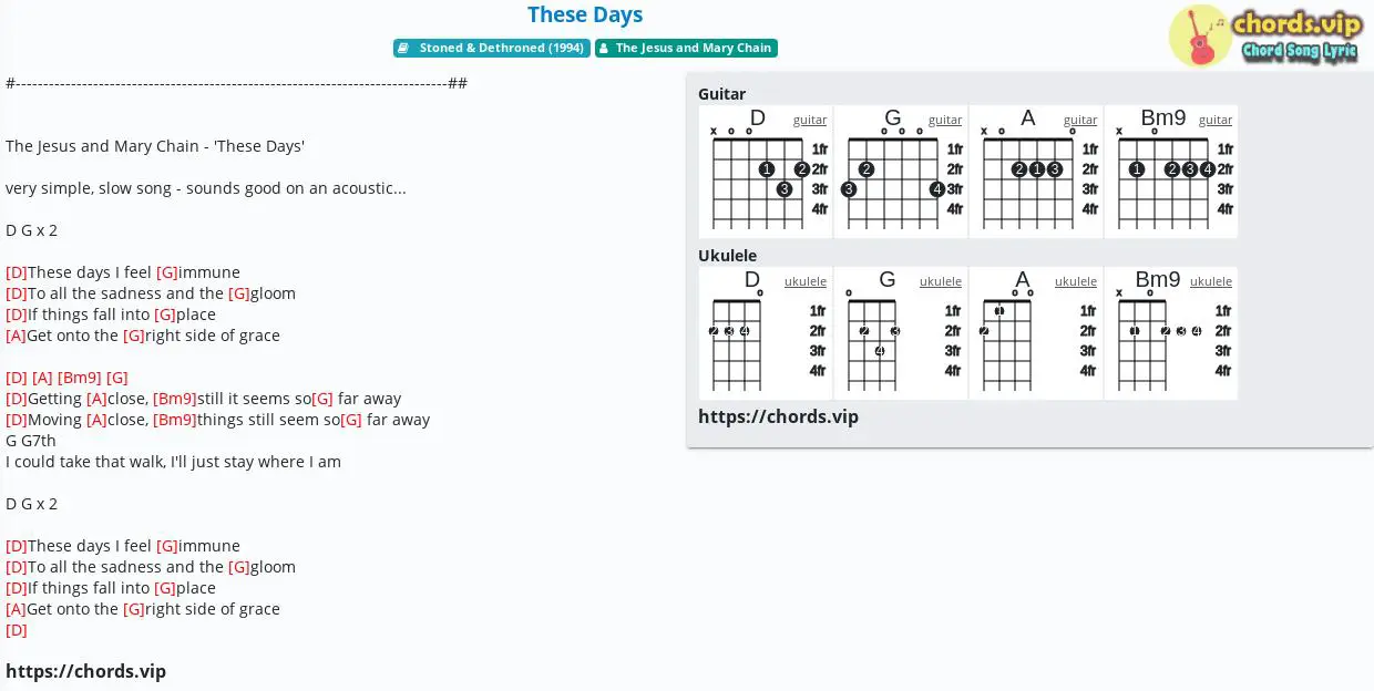 Chord These Days The Jesus And Mary Chain Tab Song Lyric Sheet Guitar Ukulele Chords Vip