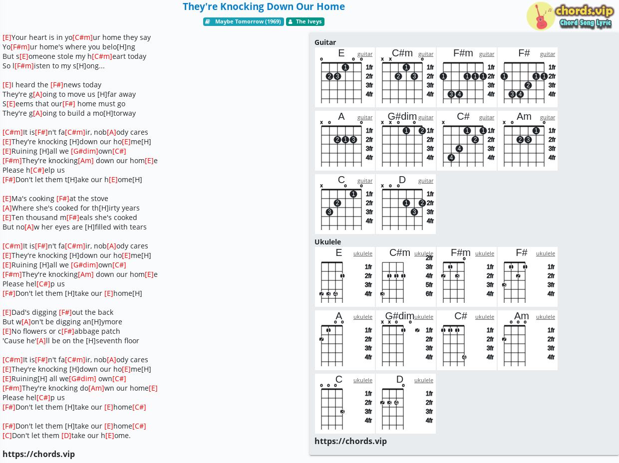 Chord They Re Knocking Down Our Home The Iveys Tab Song Lyric Sheet Guitar Ukulele Chords Vip