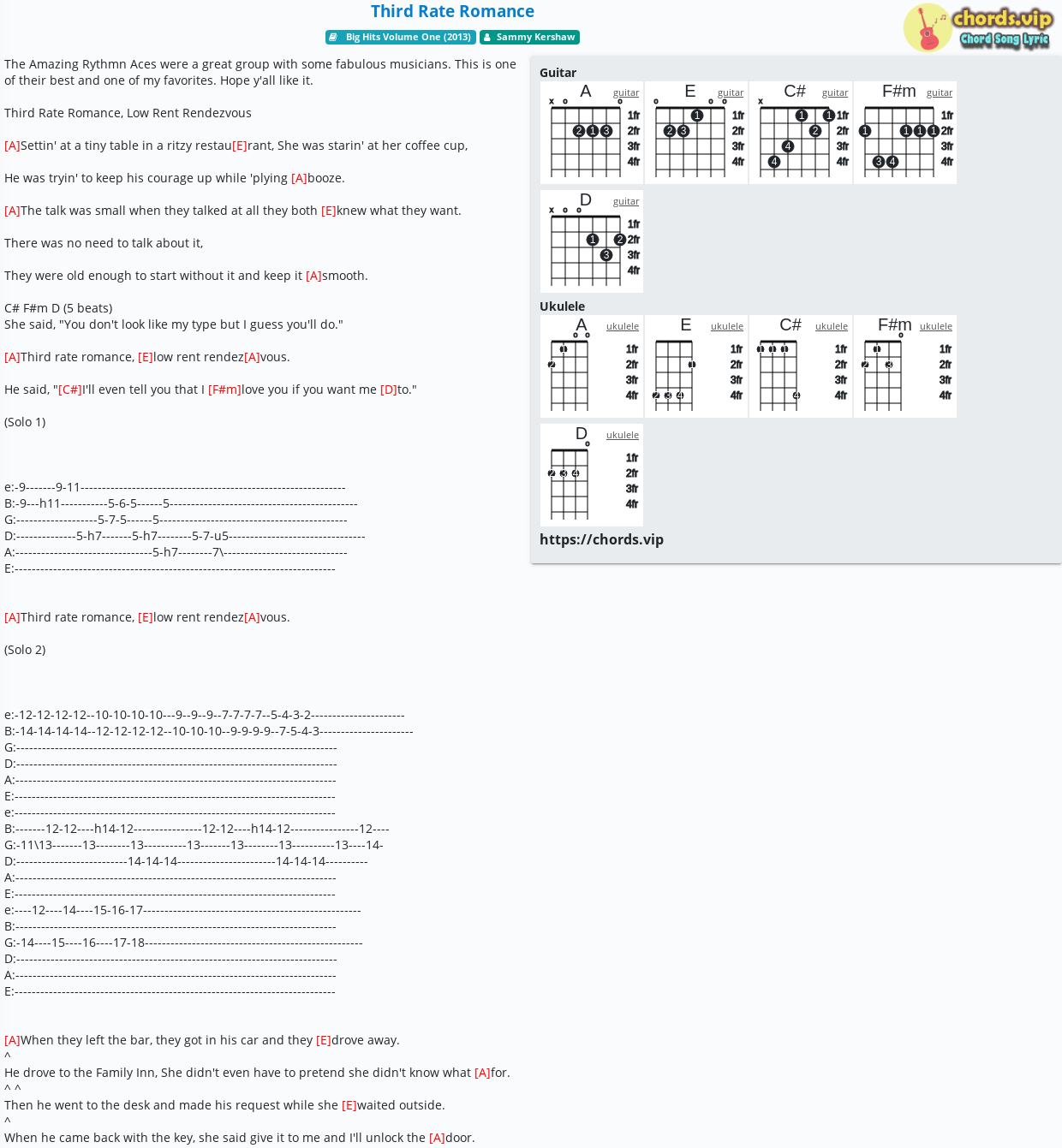 Chord Third Rate Romance Tab Song Lyric Sheet Guitar Ukulele Chords Vip