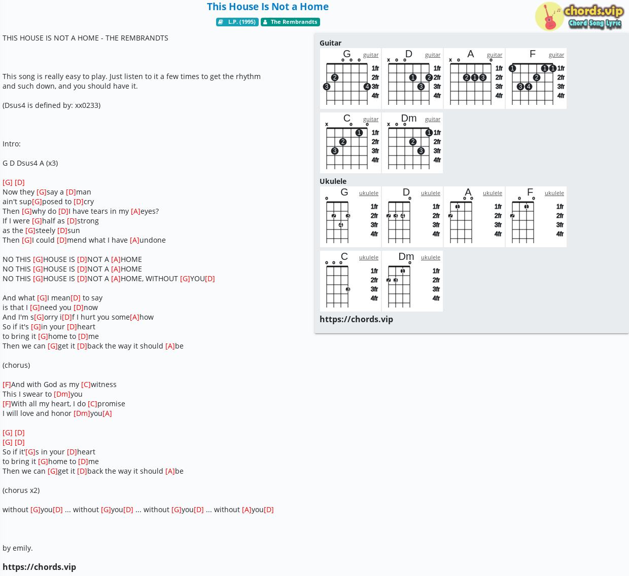 Chord This House Is Not A Home The Rembrandts Tab Song Lyric Sheet Guitar Ukulele Chords Vip