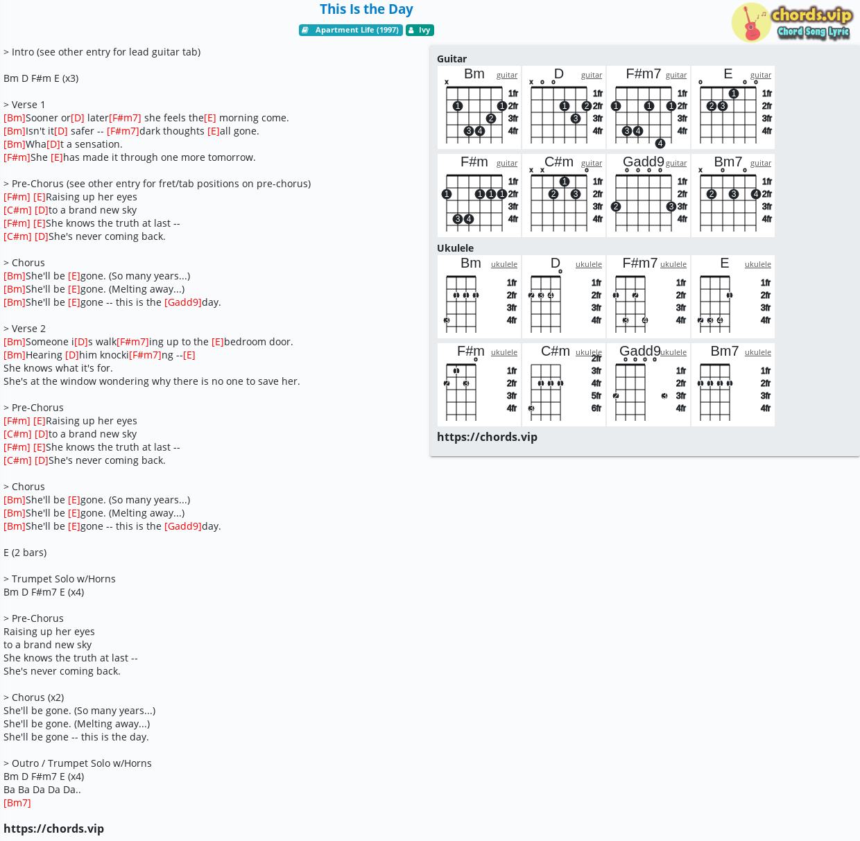 Chord: This Is the Day - Ivy - tab, song lyric, sheet, guitar, ukulele ...