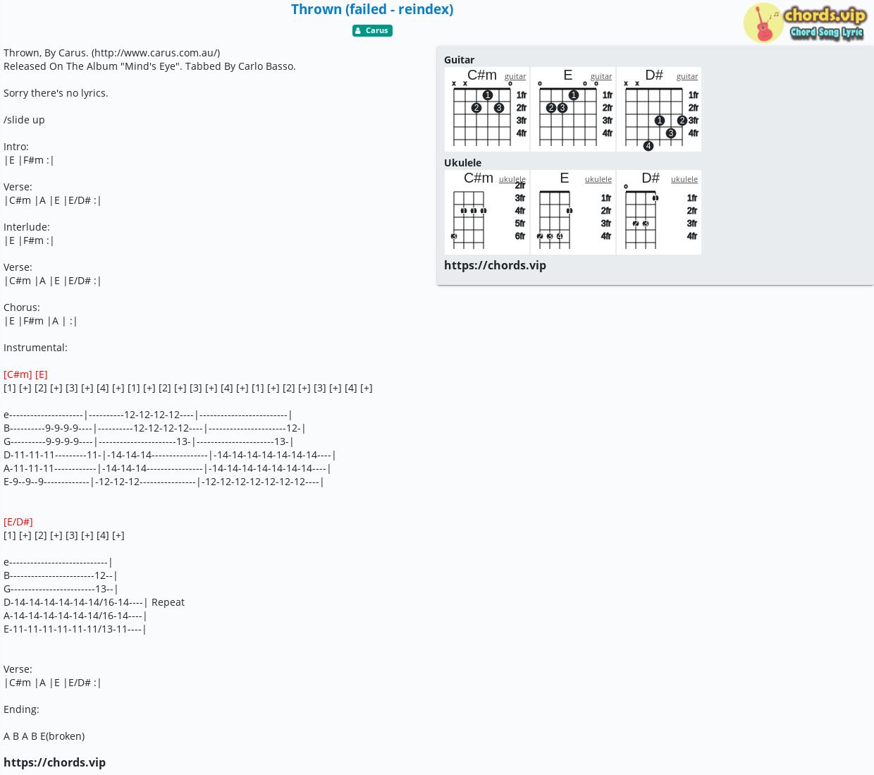 Chord Thrown Failed Reindex Tab Song Lyric Sheet Guitar Ukulele Chordsvip 