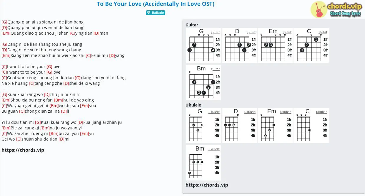 Chord: To Your Love (Accidentally Love OST) - tab, lyric, guitar, ukulele | chords.vip