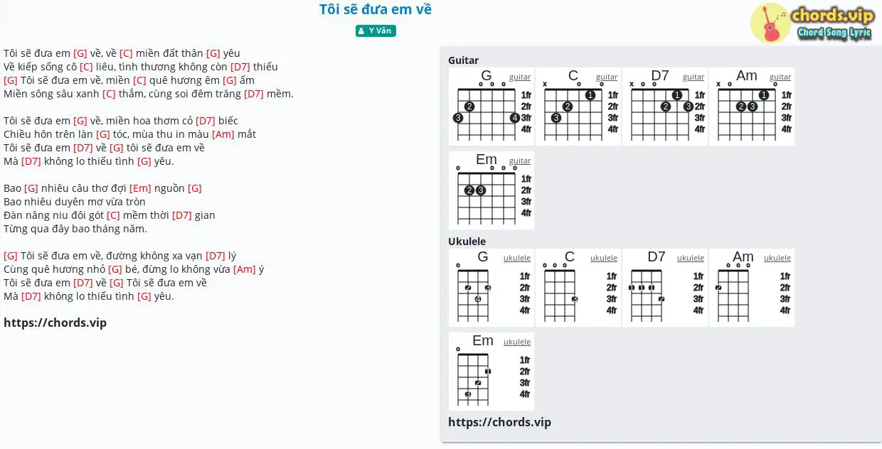 Chord Toi Sẽ đưa Em Về Y Van Tab Song Lyric Sheet Guitar Ukulele Chords Vip