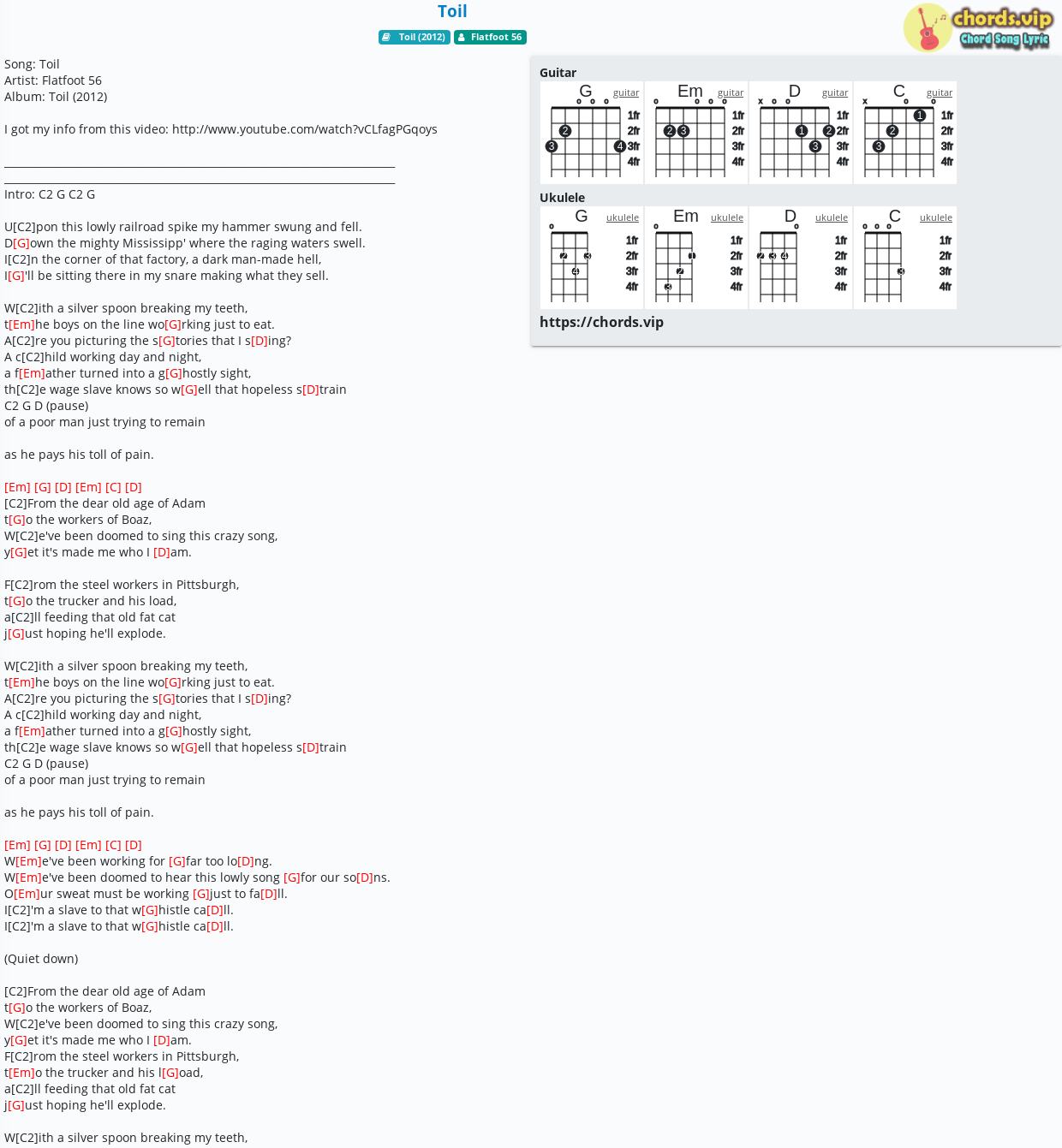 Chord Toil Flatfoot 56 Tab Song Lyric Sheet Guitar Ukulele Chords Vip