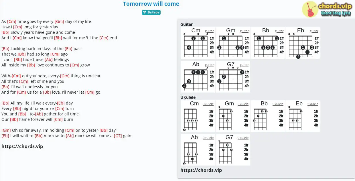 Chord Tomorrow Will Come Nhạc Hoa Lời Việt Tab Song Lyric Sheet Guitar Ukulele Chords Vip