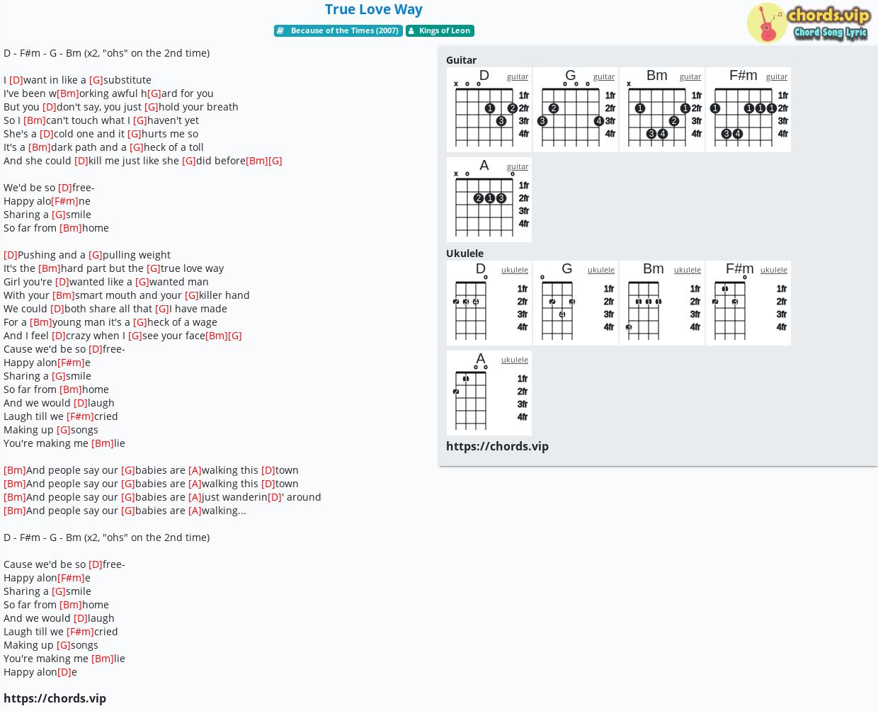 Kings Of Leon 'True Love Way' Sheet Music, Chords & Lyrics