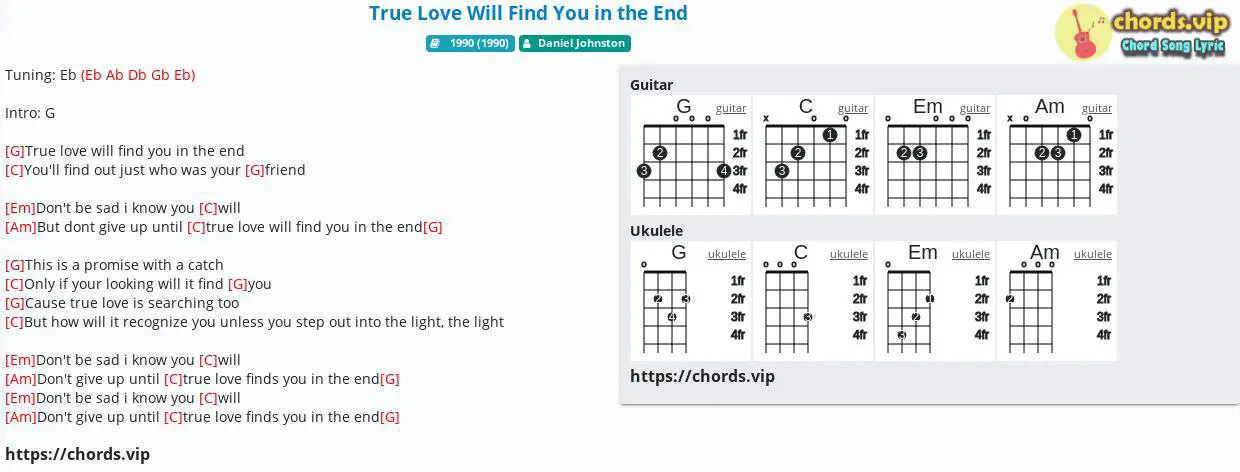 True Love Will Find You In The End Chords - Guitar Tabs - Daniel Johnston