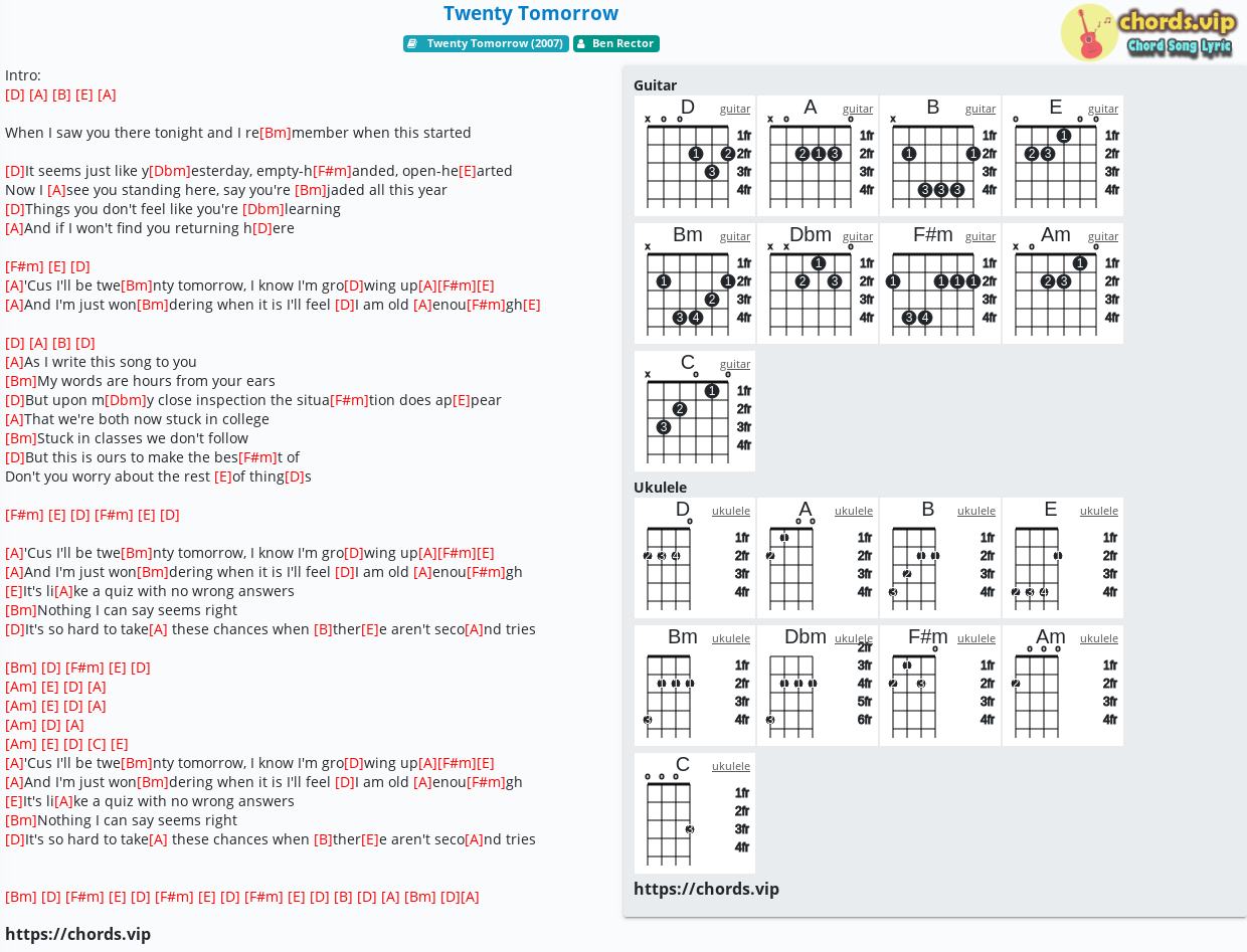 chord-twenty-tomorrow-ben-rector-tab-song-lyric-sheet-guitar