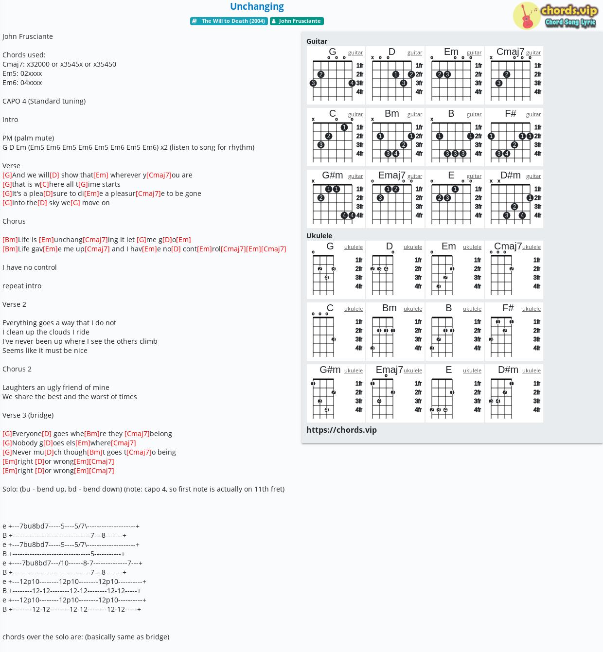 Chord Unchanging John Frusciante Tab Song Lyric Sheet Guitar Ukulele Chords Vip
