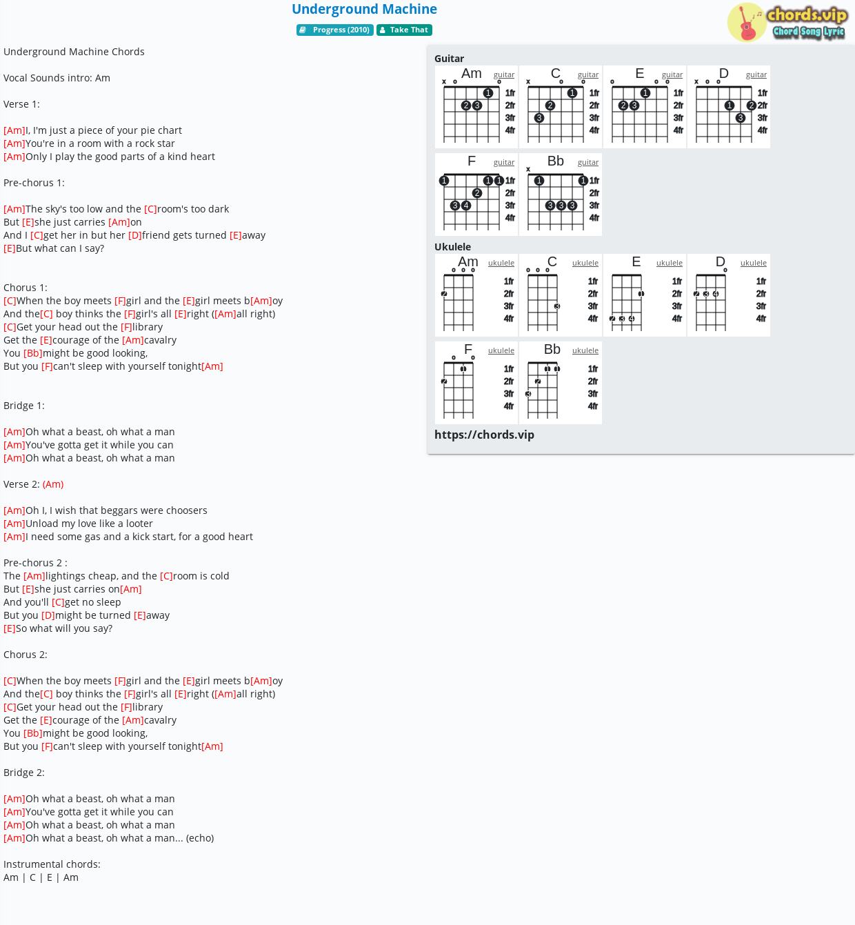 Chord Underground Machine Take That Tab Song Lyric Sheet Guitar Ukulele Chords Vip