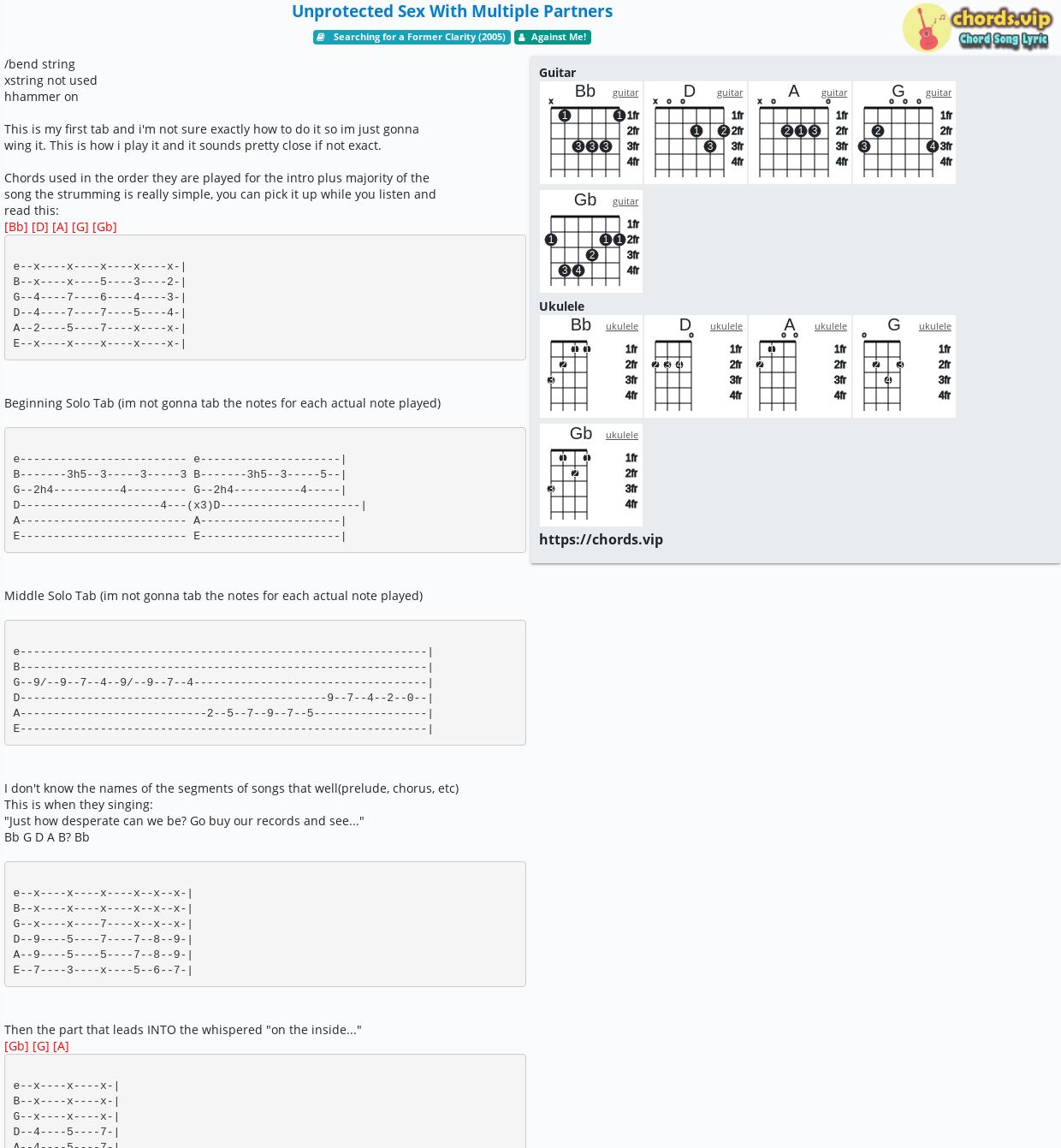 Chord Unprotected Sex With Multiple Partners Against Me Tab Song Lyric Sheet Guitar 7694