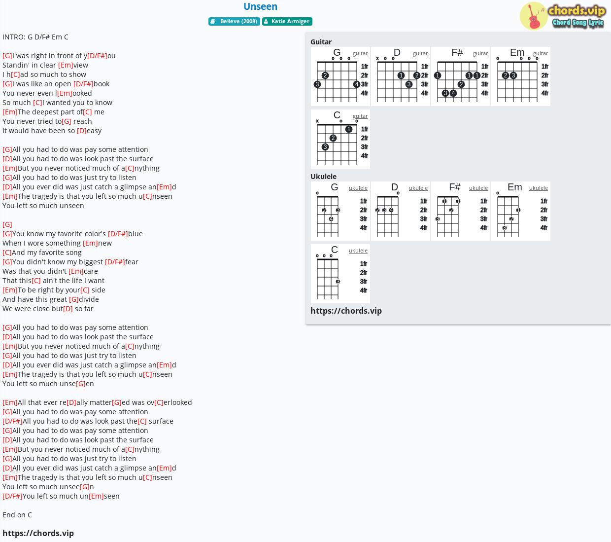Chord Unseen Katie Armiger Tab Song Lyric Sheet Guitar Ukulele Chords Vip