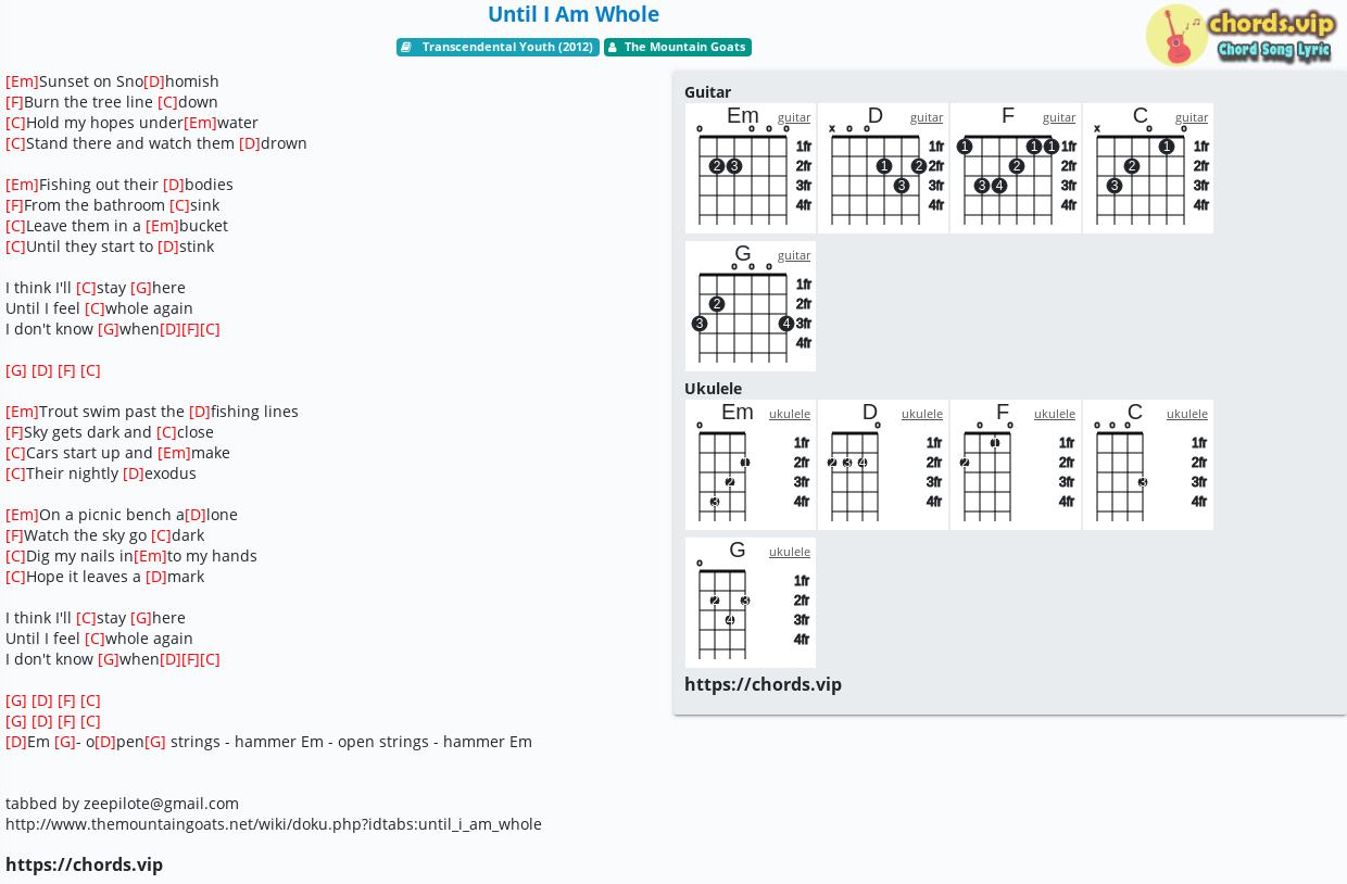 Chord Until I Am Whole The Mountain Goats Tab