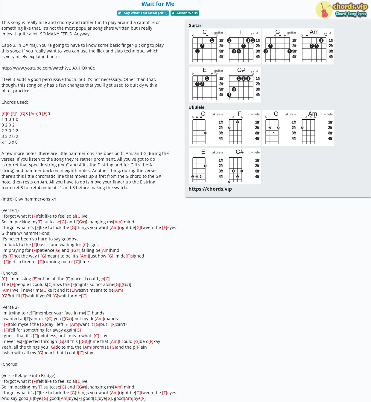 Chord Wait For Me Silverchair Allison Weiss Tab Song Lyric Sheet Guitar Ukulele Chords Vip