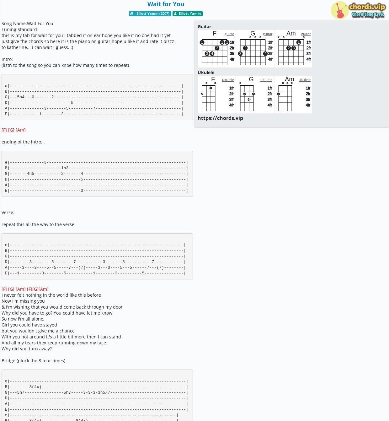 Chord Wait For You Elliott Yamin Tab Song Lyric Sheet Guitar Ukulele Chords Vip
