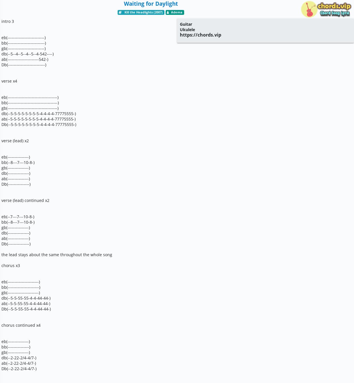 Chord Waiting For Daylight Adema Tab Song Lyric Sheet Guitar Ukulele Chordsvip 