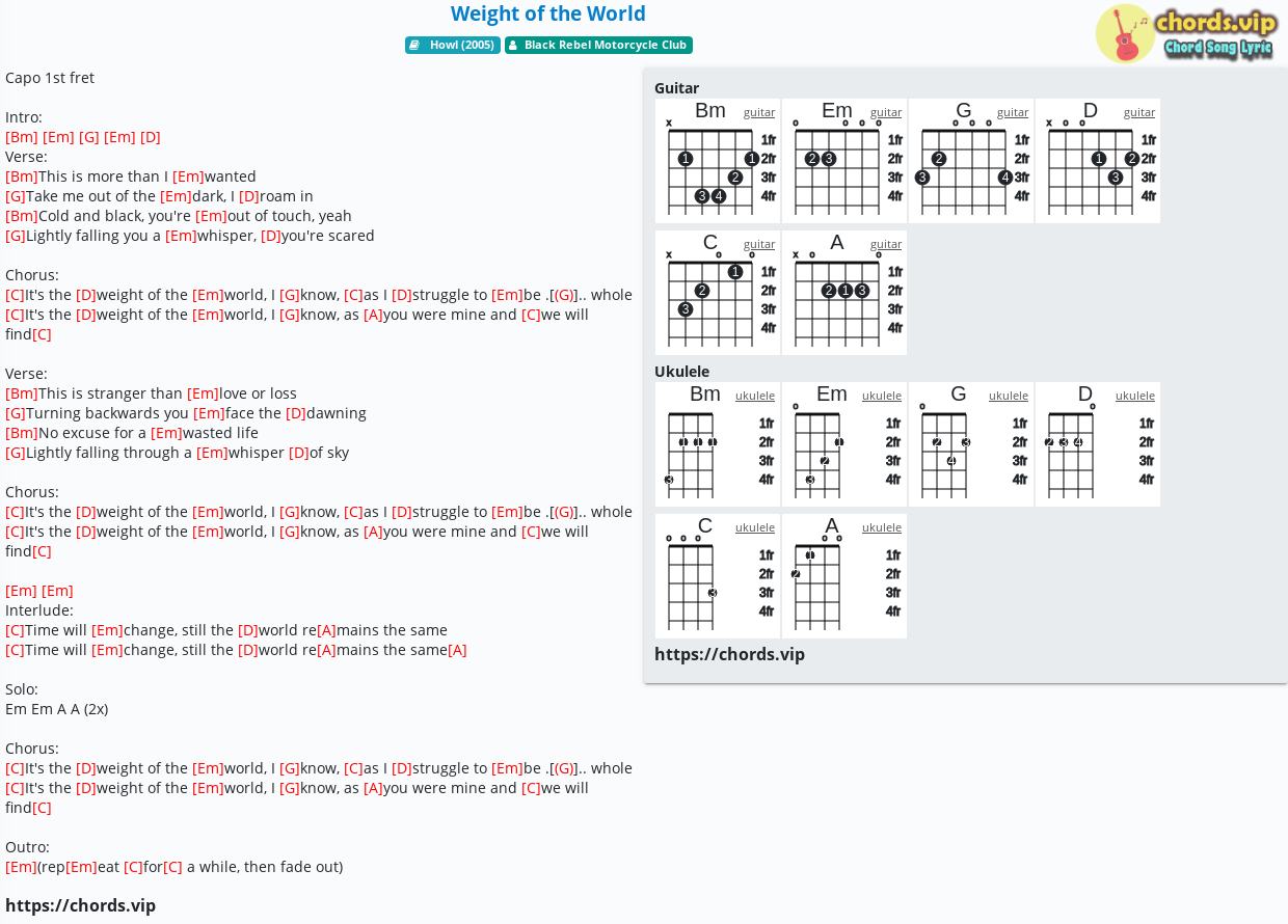 Chord: Weight of the World - Black Rebel Motorcycle Club - tab, song lyric,  sheet, guitar, ukulele 