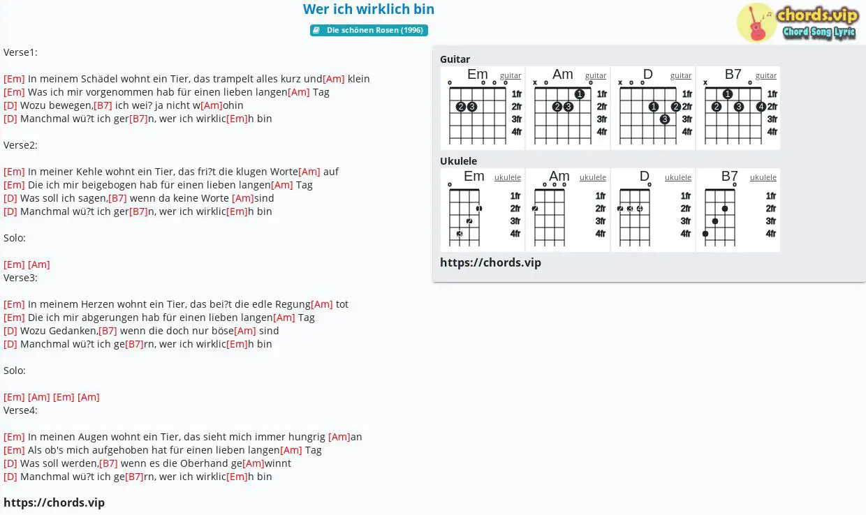 Chord Wer Ich Wirklich Bin Element Of Crime Element Of Crime Tab Song Lyric Sheet Guitar Ukulele Chords Vip