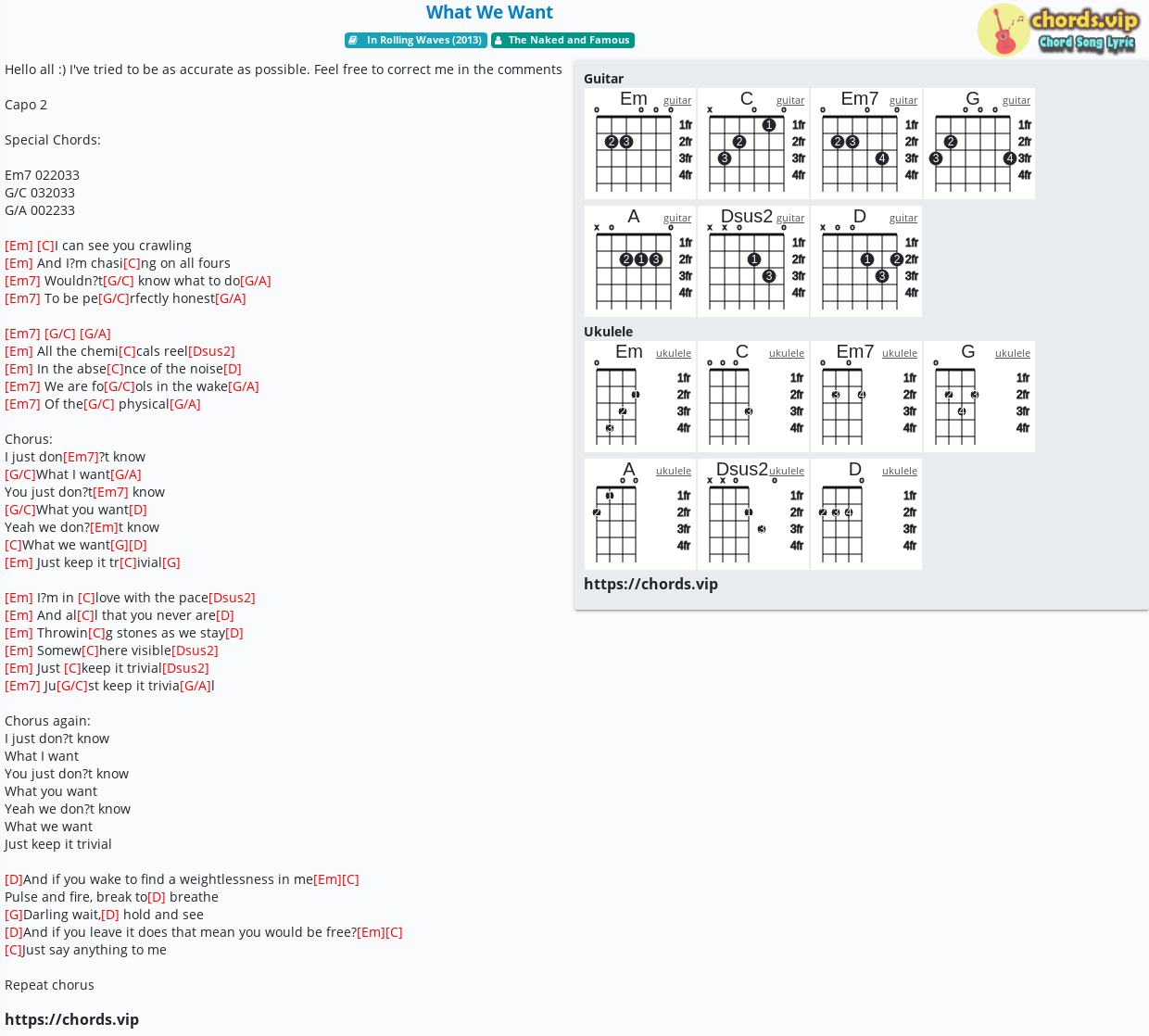 Chord What We Want The Naked And Famous Tab Song Lyric Sheet Guitar Ukulele Chords Vip