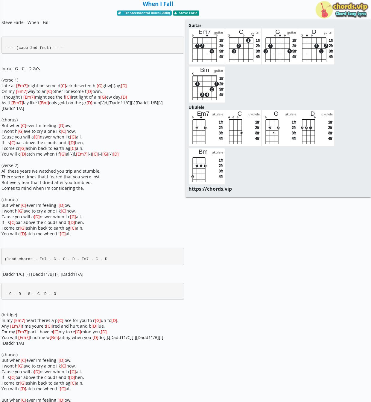 Chord When I Fall Steve Earle Tab Song Lyric Sheet Guitar Ukulele Chords Vip