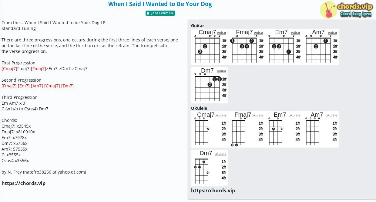 Chord: When I Said I Wanted to Be Your Dog - Jens Lekman - tab, song