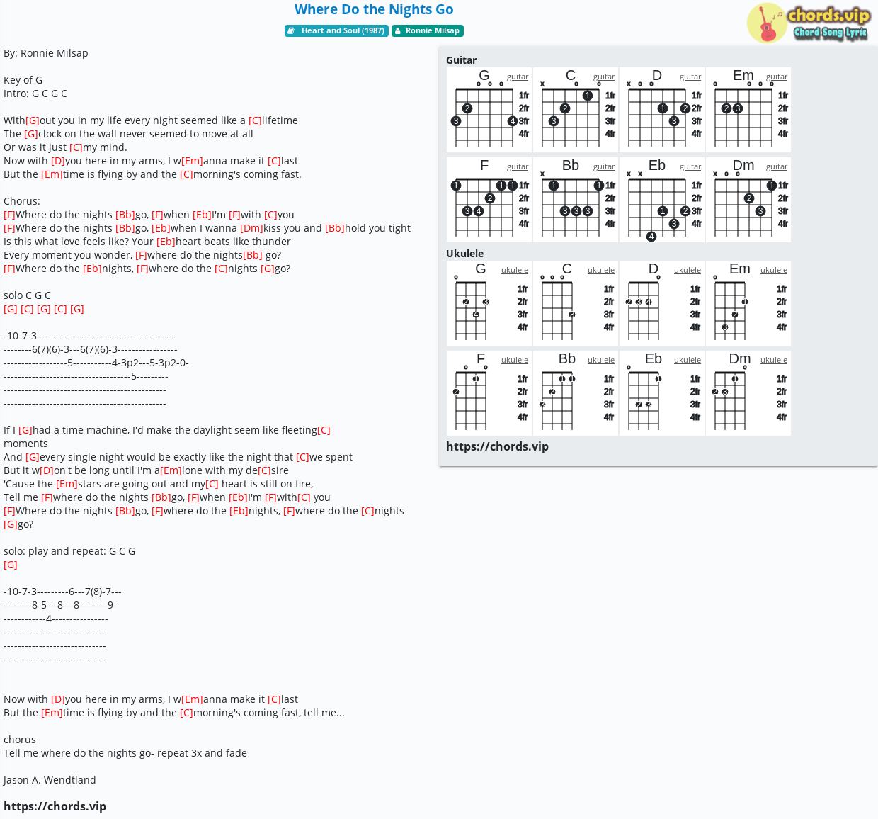 Chord Where Do The Nights Go Ronnie Milsap Tab Song Lyric Sheet Guitar Ukulele Chordsvip 6903