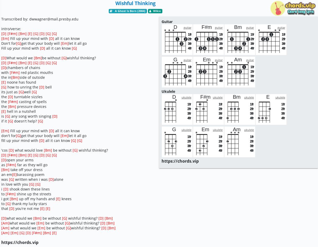 Chord Wishful Thinking Wilco Tab Song Lyric Sheet Guitar Ukulele Chords Vip